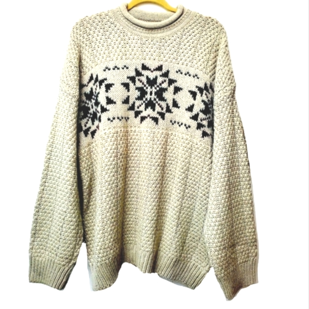 Vintage 90s Stefanel Wool Blend Fair Isle Crewneck Chunky Sweater Size L Italy